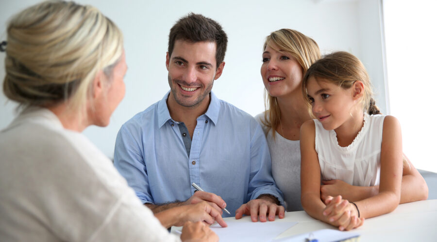 Family meeting real-estate agent for house investment